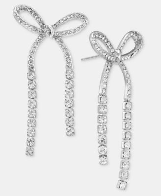 On 34th - Crystal Bow Linear Drop Earrings