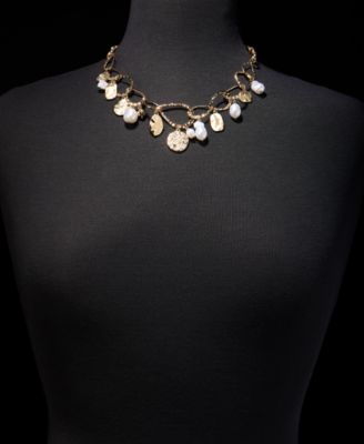 Disc & Imitation Pearl Statement Necklace, 18" + 3" extender, Macy's Exclusive