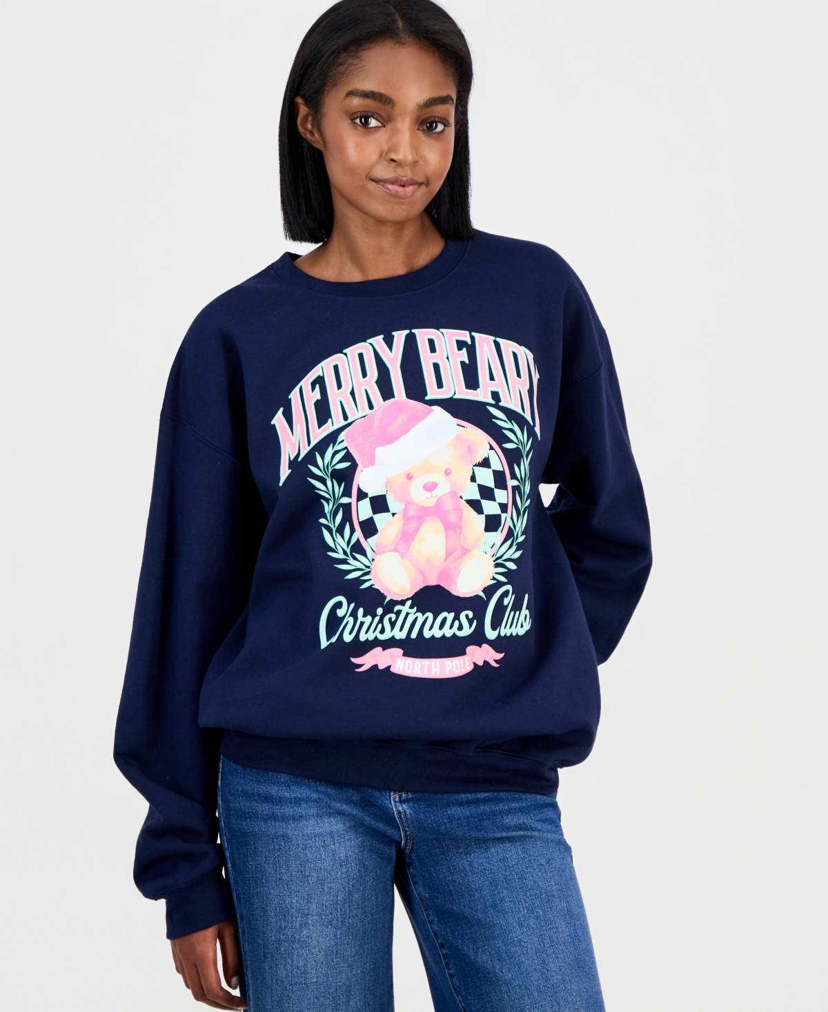 Love Tribe Juniors' Merry Beary Screen-Print Sweatshirt