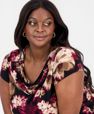 Plus Size Printed Cowlneck Blouse