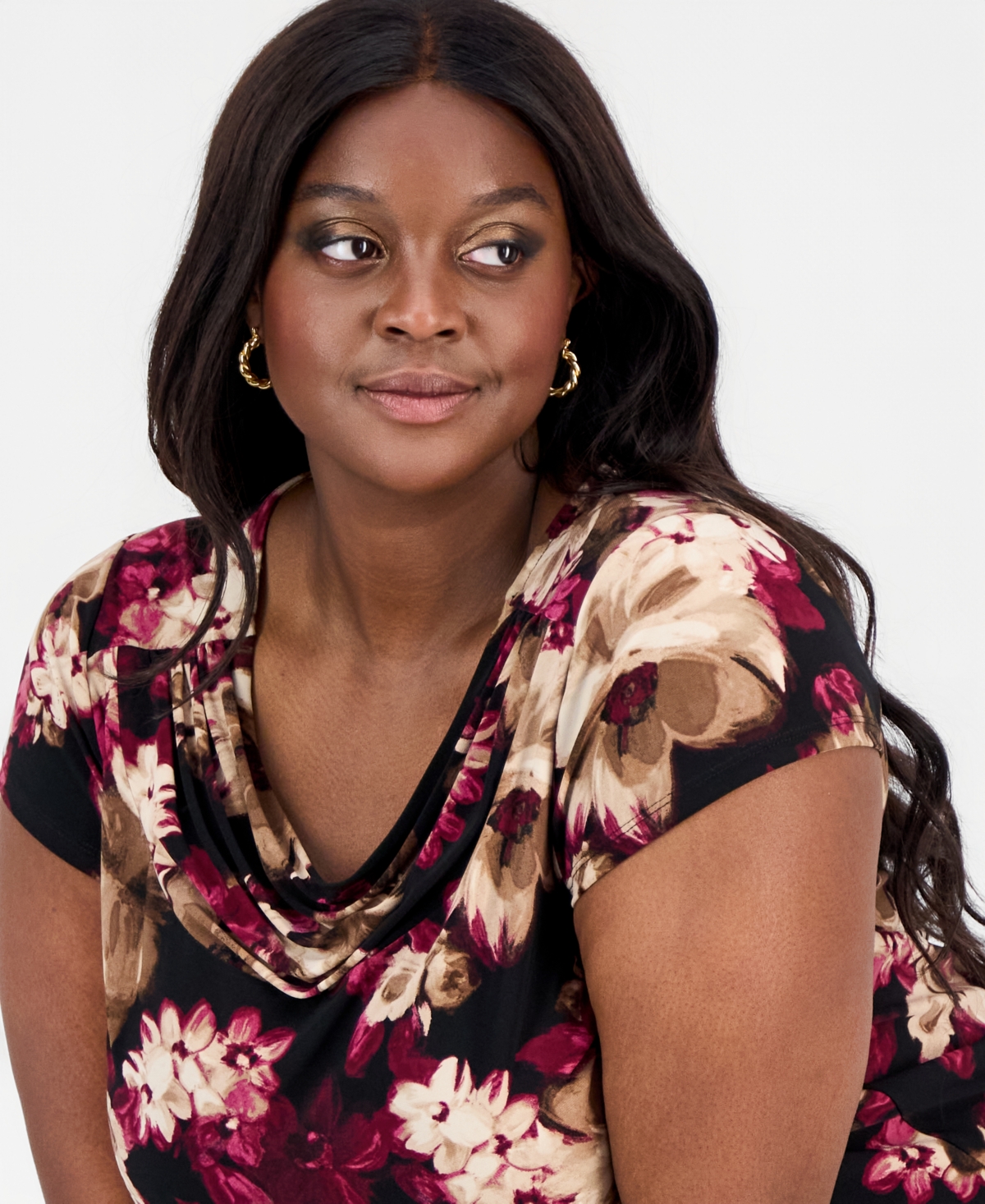 Kasper Plus Size Printed Cowlneck Blouse