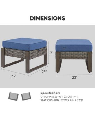 CubeEdge 2-Piece Wicker Outdoor Ottoman Patio Rattan Footrest Seat Steel Frame Foostool with Removable Olefin Cushions