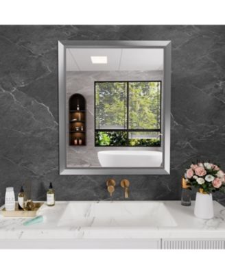 Bathroom Mirror, 36" x 30" Inch Thick Metal Framed Wall Mirrors for Over Sink, Bedroom, Living Room, Entryway, Rectangle Wall-Mounted Mirrors in Silver(Horizontal/Vertical)