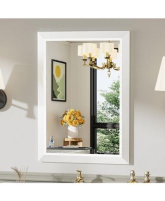 Bathroom Mirror, 28" x 20" Inch Thick Metal Framed Wall Mirrors for Over Sink, Bedroom, Living Room, Entryway, Rectangle Wall-Mounted Mirrors in White(Horizontal/Vertical)