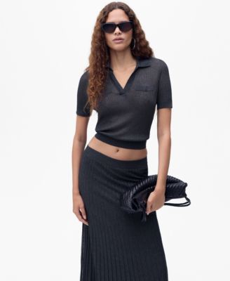 MANGO - Women's Lurex Knitted V-Neck Sweater