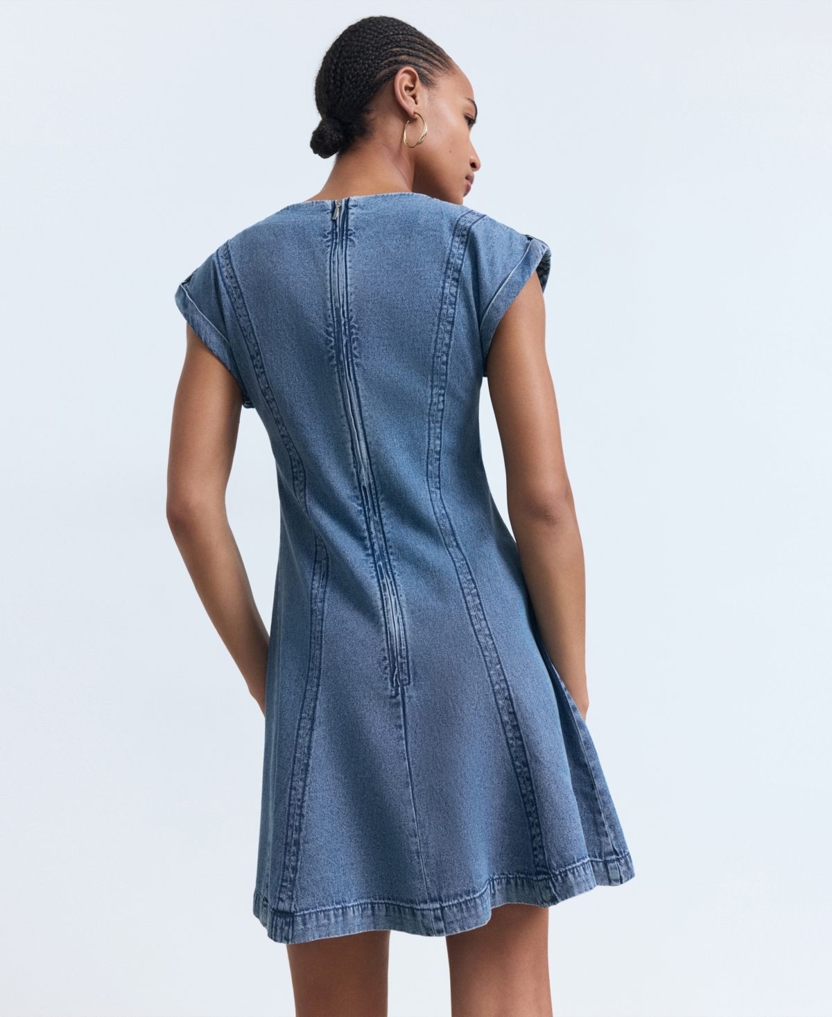 Mango Seam Detail Flare Denim Dress In Multi