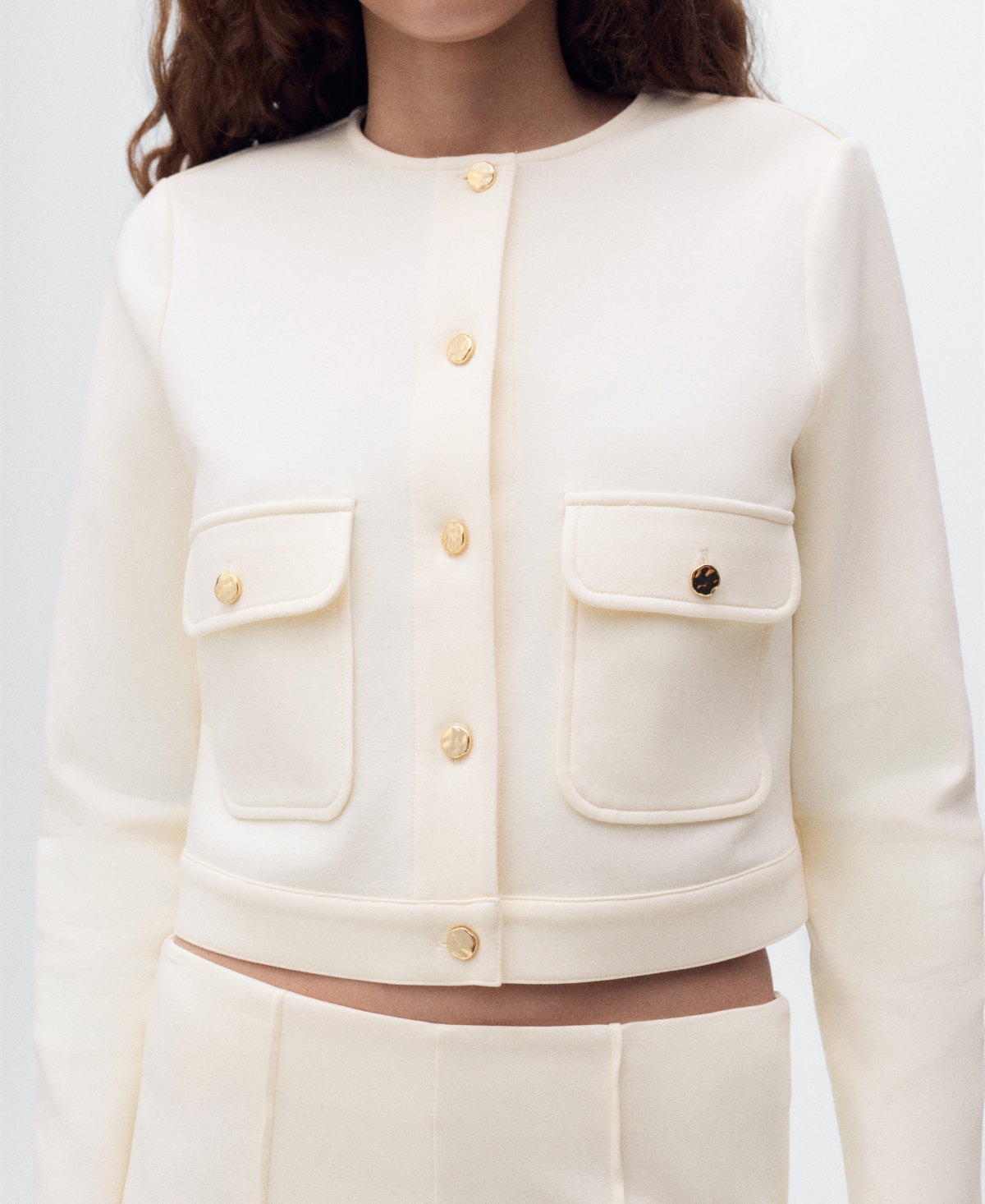 Mango Cotton Blend Crop Utility Jacket In Neutral