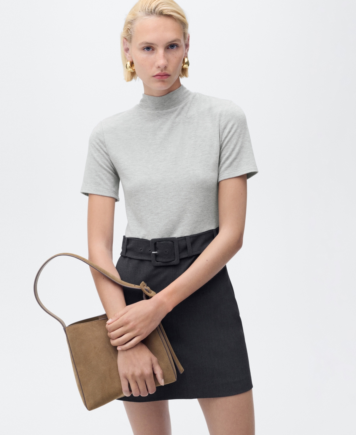 Mango Belted Minidress In Gray