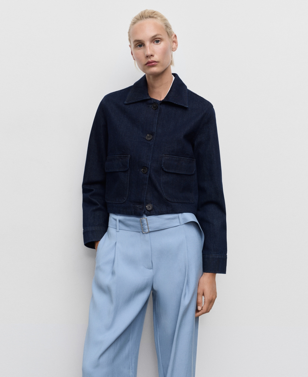 Mango Pantalon Paperbag Ceinture Bleu Ciel - Femme - 40 -  In Blue