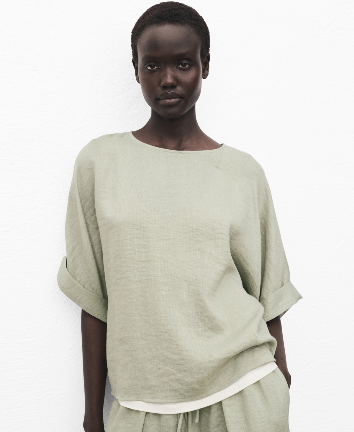 Mango Oversize Blouse With Rolled-up Sleeves In Green