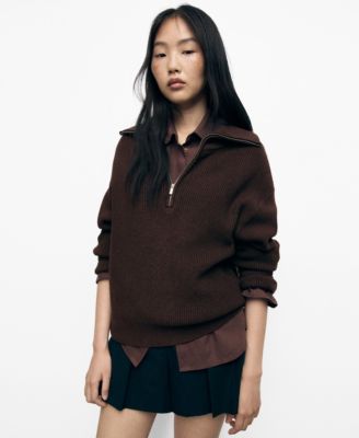 MANGO - Women's Contrasting Zipper Collar Sweater