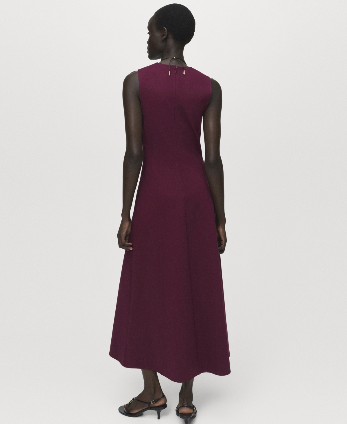Mango Long Flared Dress Burgundy In Burgundy