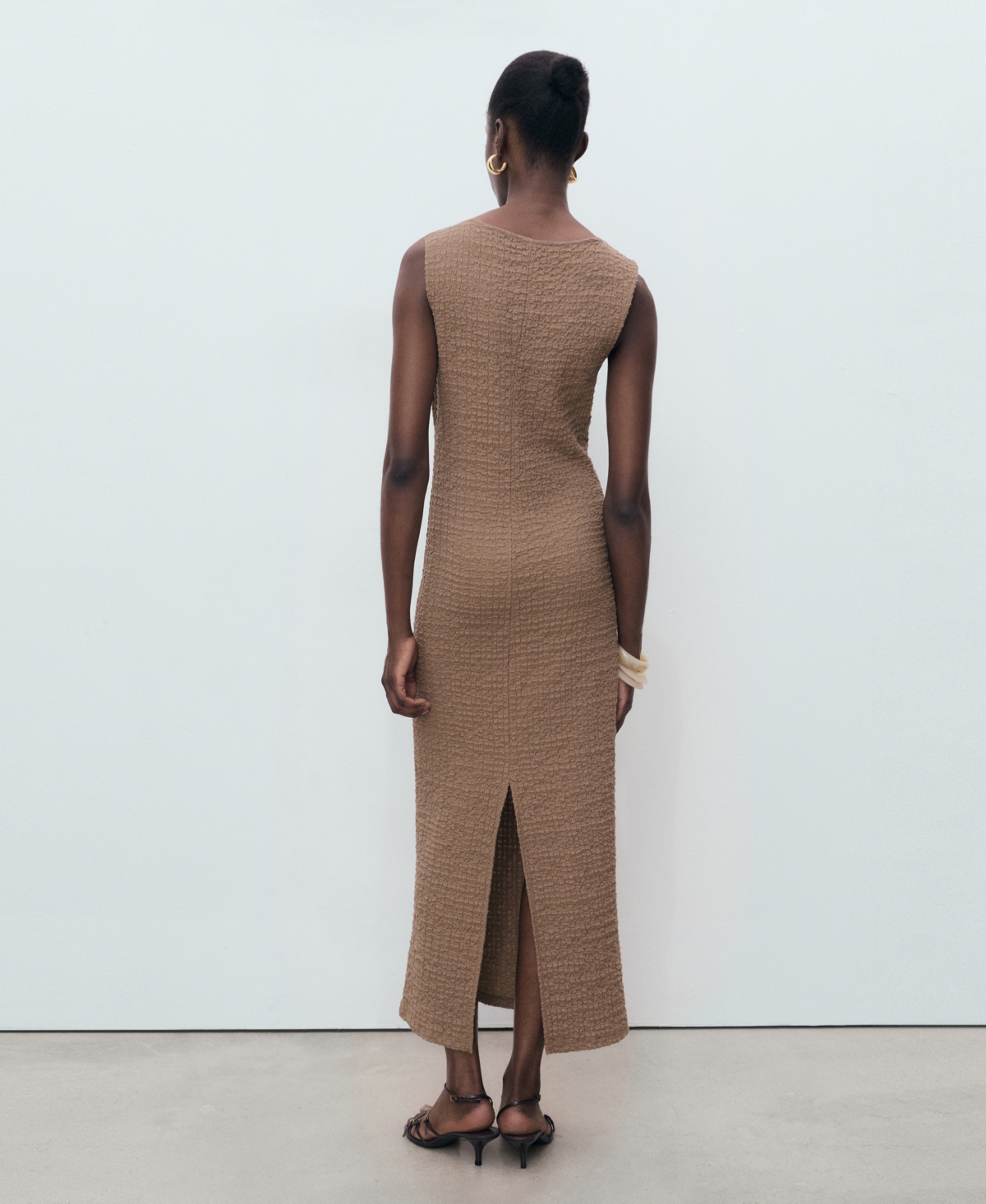 Mango Texture Sleeveless Maxi Dress In Nude