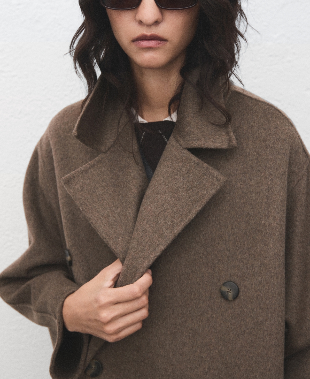 Mango Picarol Double Breasted Wool Blend Coat In Brown