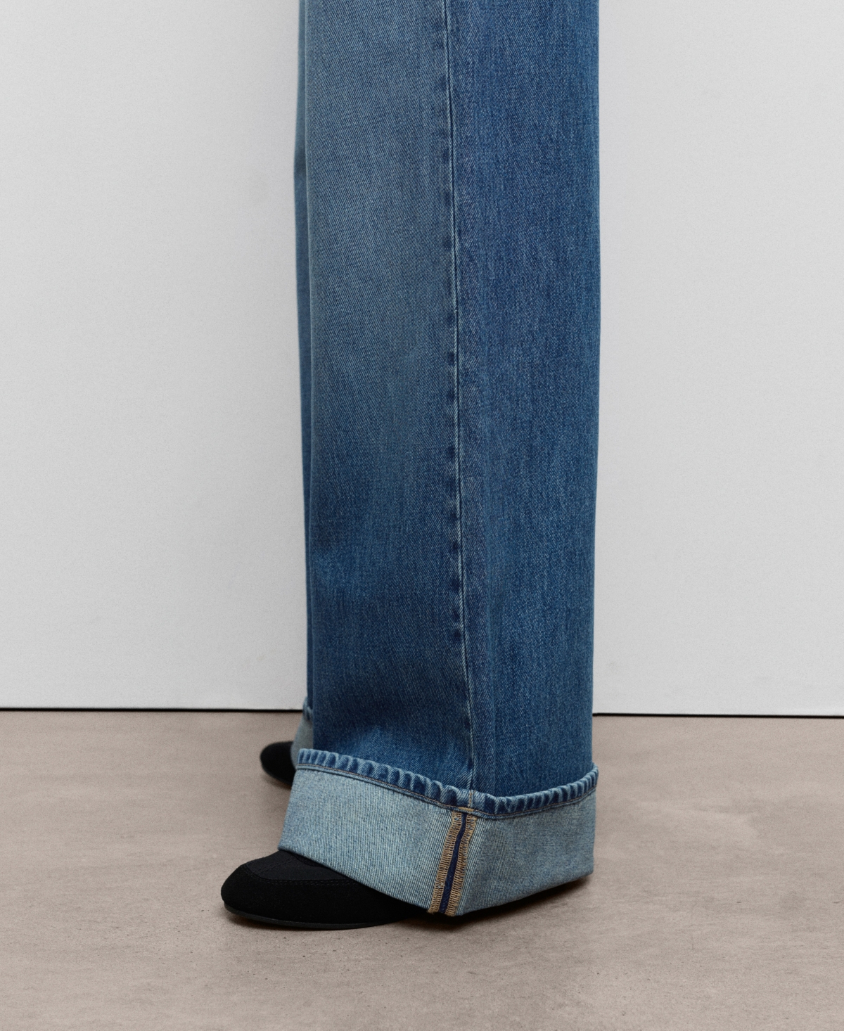 Mango Jean Large À Revers Bleu Moyen - Femme - 44 -  In Blue