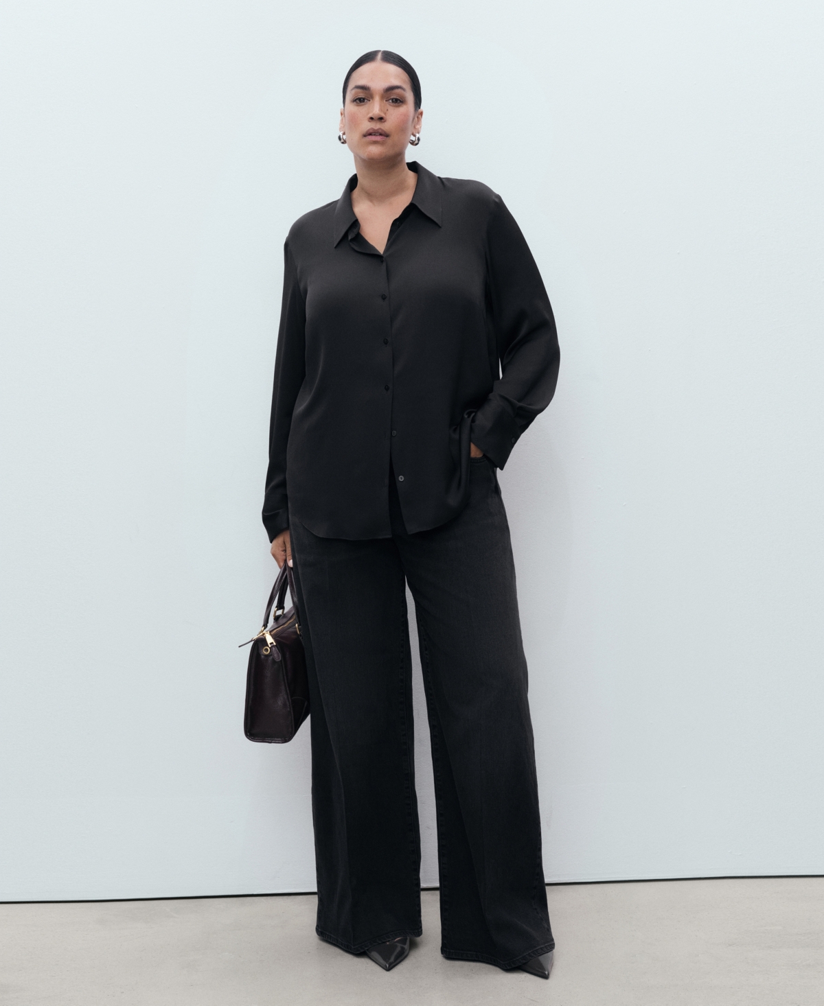 Mango Women's High-waisted Wide-leg Jeans In Black