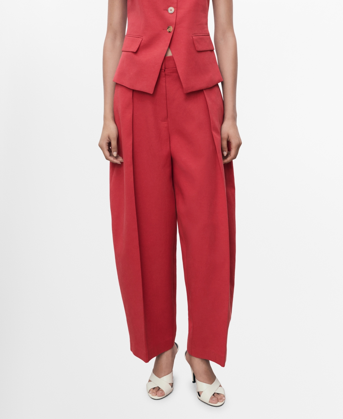 Mango Women's Linen-blend Balloon Suit Pants In Red