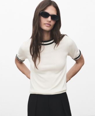 MANGO - Women's Short-Sleeve Contrast Stripe Sweater