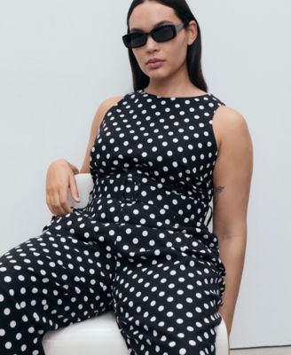Women's Polka-Dot Belt Linen Jumpsuit