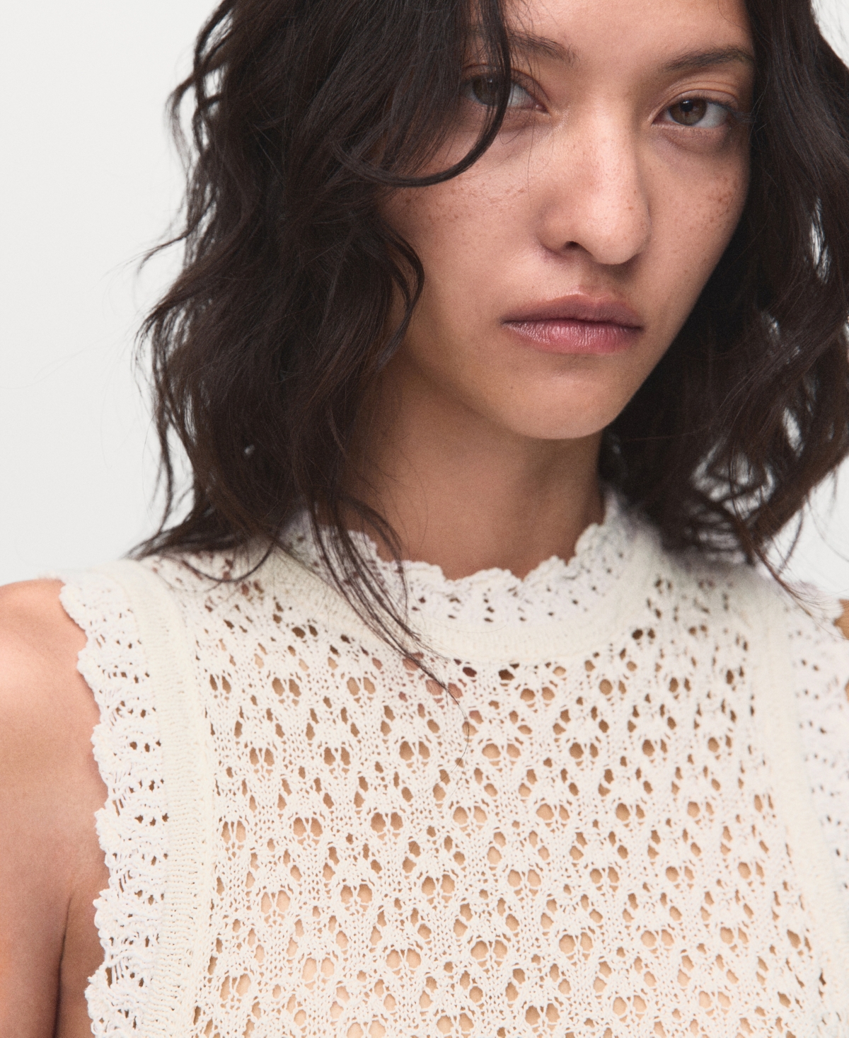 Mango Open Stitch Sweater Tank In Neutral