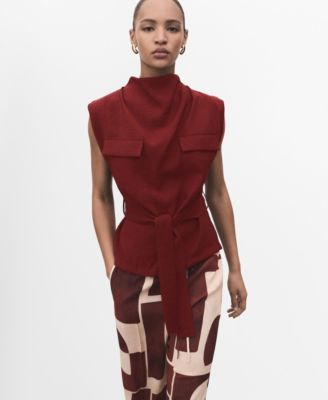 MANGO - Women's Draped Neck And Belt Blouse