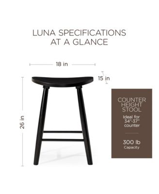Luna Counter Stool in Rustic Black Wood Finish, Set of 3