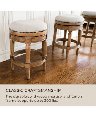 Pullman Backless Bar Stool in Weathered Oak Finish w/ Sand Color Fabric Upholstery, Set of 4