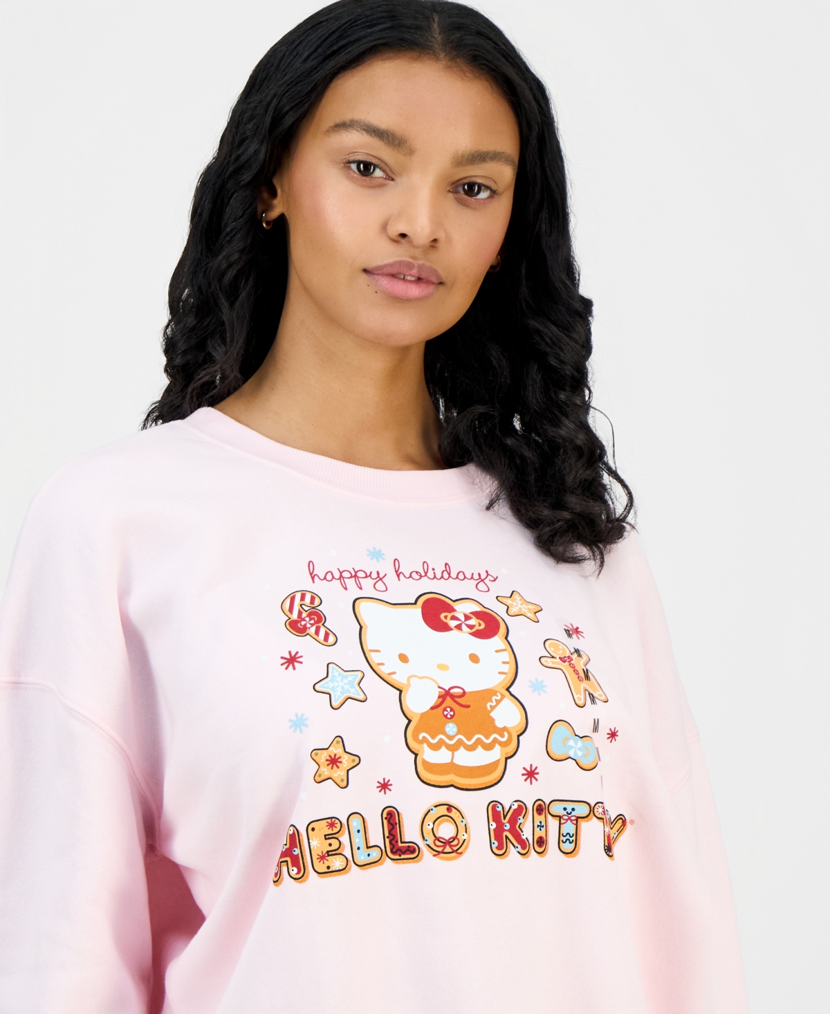 Grayson Threads, The Label Juniors' Hello Kitty Gingerbread Graphic Print Sweatshirt In Pink