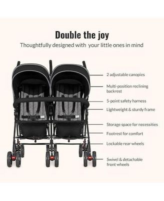 Baby Volgo Twin Umbrella Stroller, Black