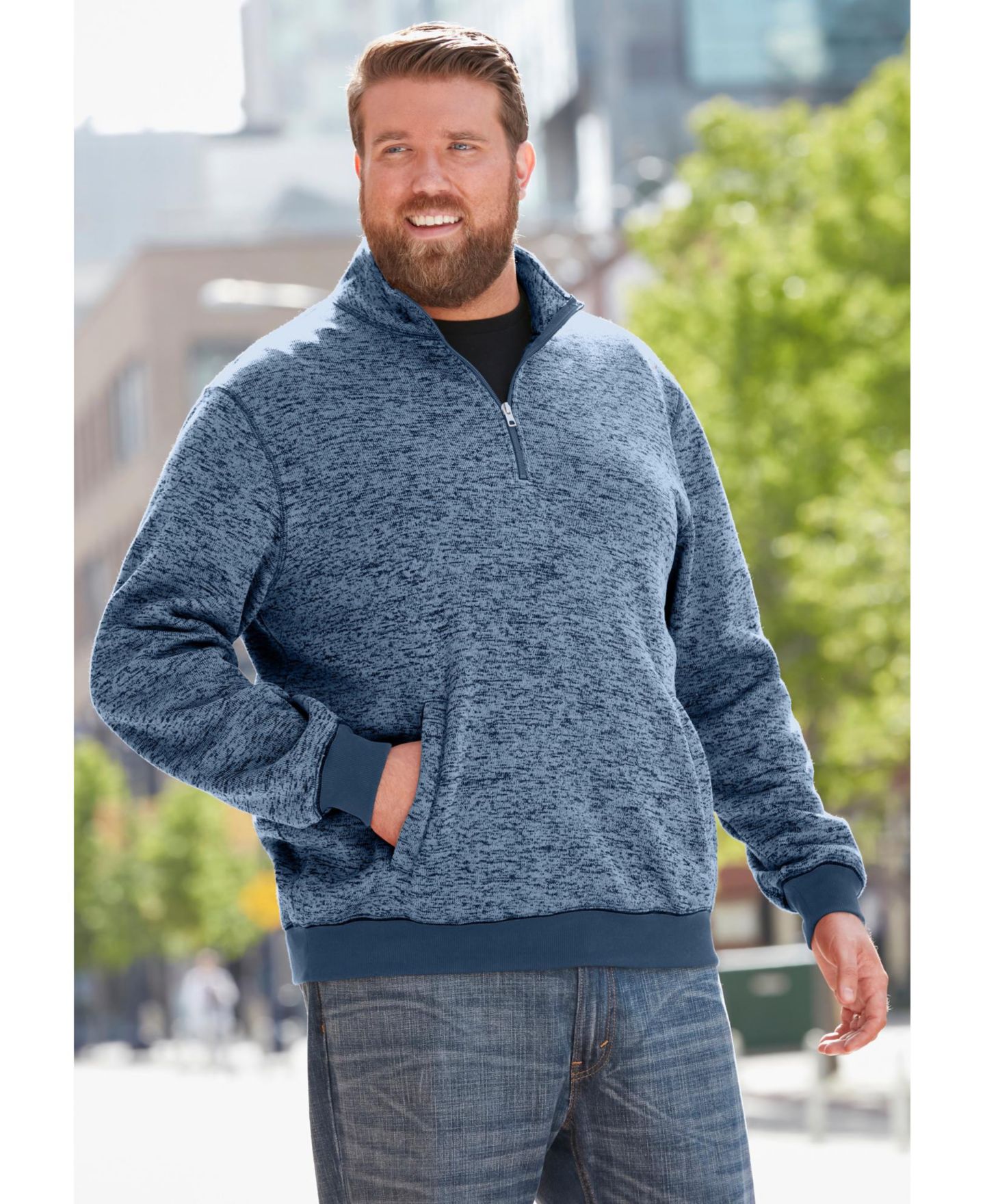Мужской свитер KingSize Big & Tall Quarter Zip Fleece, цвет: Коричневый меланжевый — фото 3