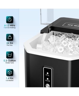 26lbs/24H Portable Countertop Self-Cleaning Ice Maker, 9 Bullet Cubes in 6 Mins with Handle