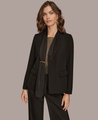 Women's Mixed Media Collarless Jacket, Regular & Petites