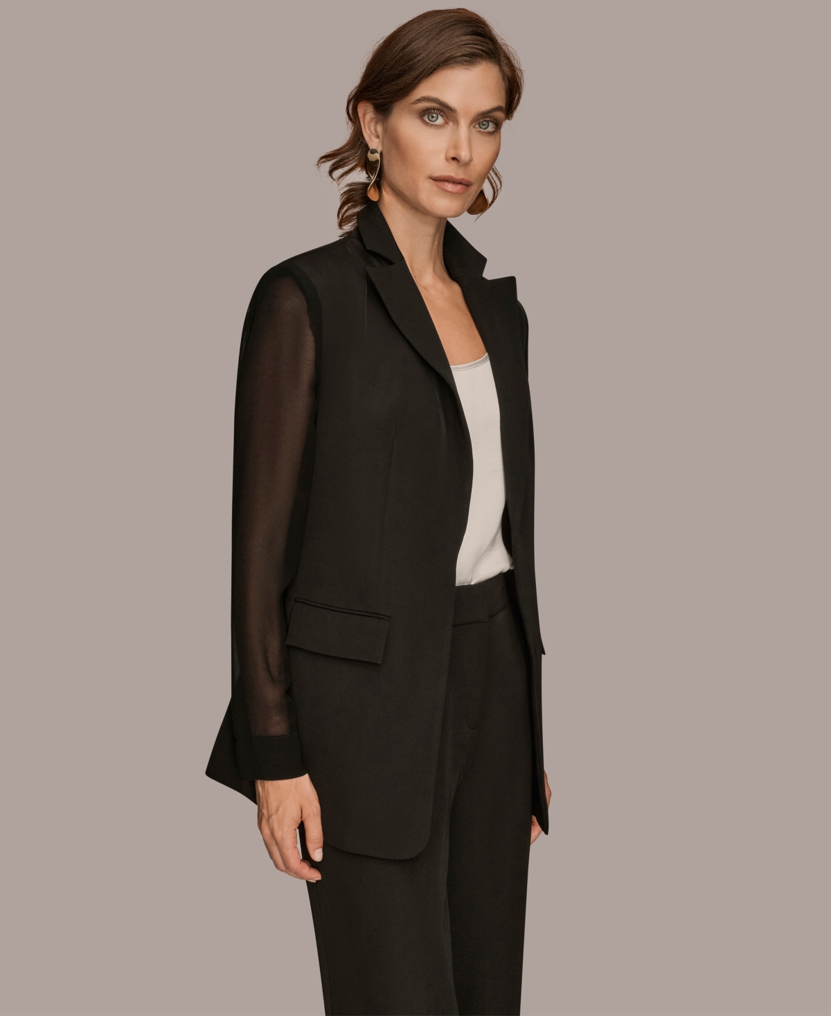 Donna Karan New York Sheer Sleeve Blazer In Black