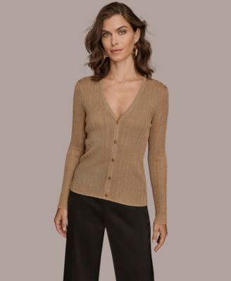 Donna Karan New York - Women's Novelty Long Sleeve V-Neck Cardigan