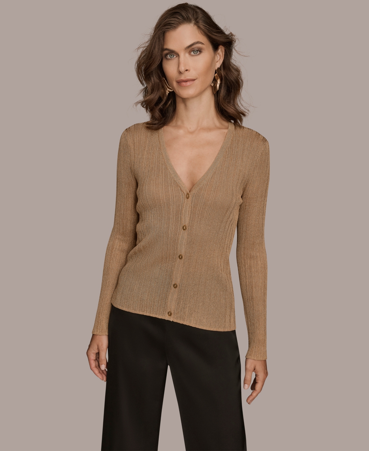 Donna Karan New York Metallic Cardigan In Gold