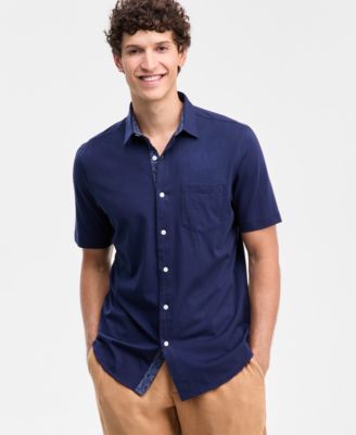 Men's Pima Cotton Solid Short-Sleeve Button-Up Knit Shirt, Macy's Exclusive