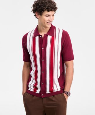 Men's Cotton Striped Button Polo Sweater