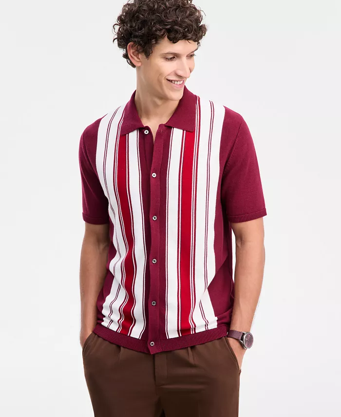 Men's Cotton Striped Button Polo Sweater