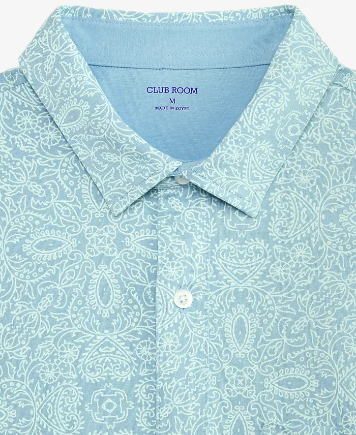 Men's Pima Cotton Medal Print Short-Sleeve Button-Up Knit Shirt - thumbnail 9