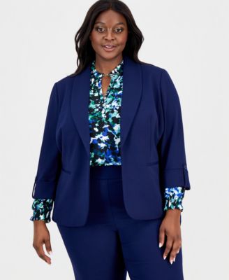 AK Anne Klein - Plus Size Shawl-Collar 3/4-Sleeve Blazer