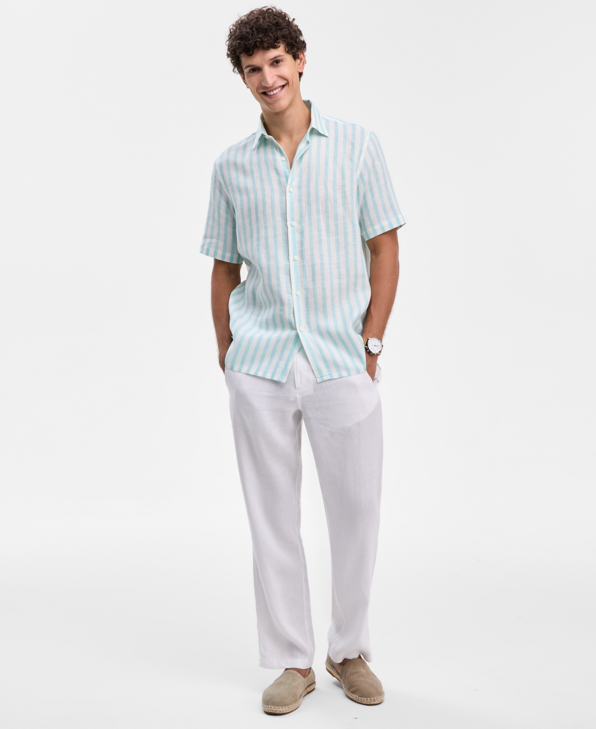 Club Room Men's Casa Regular-Fit Floral Button-Down Linen Shirt, Macy's Exclusive