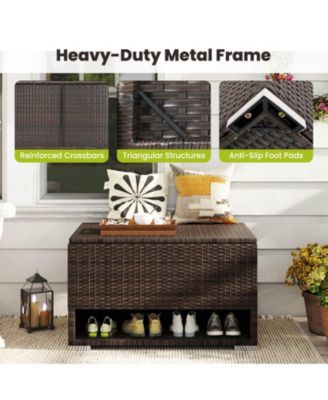 48 Gallon Deck Box with Shoe Rack Waterproof Liner Lid Outdoor Storage Box