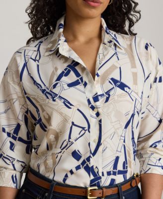 Plus Size Belted Printed Shirt
