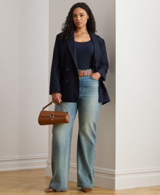 Plus Size Double-Breasted Pinstripe Twill Blazer