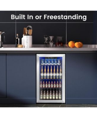 26 Bottle Wine Cooler Refrigerator, Small Freestanding Wine Fridge  ,  Champagne, Built-in Wine Cellar with Stainless Steel Glass Door