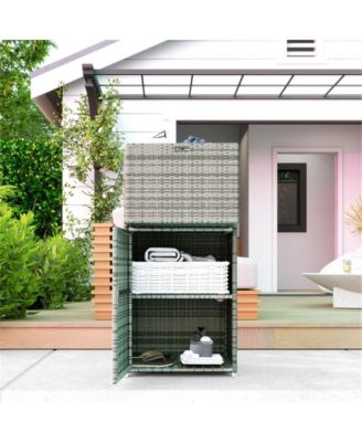 Outdoor Towel Rack Cabinet with Storage Shelves and Rolling Wardrobe Locker