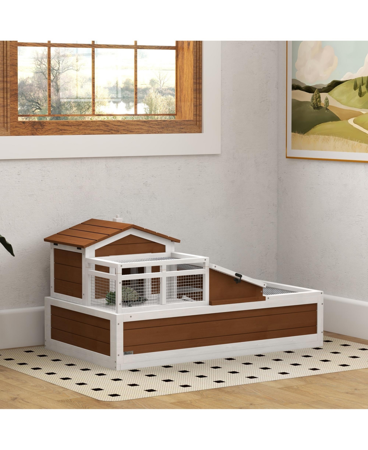 PawHut Wooden Tortoise Habitat, Enclosure Reptile Cage w/ Tray