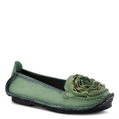 Dezi Hand-Painted Leather, Ombre Finish, Flower Accent, Cushioned Insole, Rubber Outsole - Round Toe Artisan Slip-On Flats
