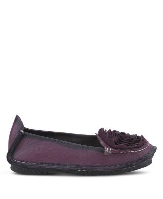 Dezi Hand-Painted Leather, Ombre Finish, Flower Accent, Cushioned Insole, Rubber Outsole – Round Toe Artisan Slip-On Flats