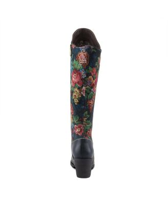 Women's Mallorie Hand-Painted Cowboy Boots with Floral and Butterfly Shaft, Snip Toe,  and Velvet Lining – Western-Inspired Tall Boots
